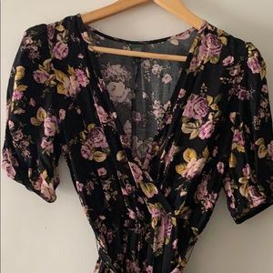 Floral Jumpsuit Padded Short Sleeve pockets xs